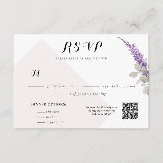 Elegante Lavendel Groene Eucalyptus Laat RSVP-kaar Informatiekaartje (Voorkant)