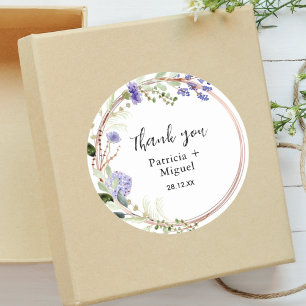 Elegante Lavendel Groene Huwelijks Dankjewelkaart Ronde Sticker