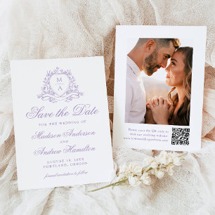 Elegante Lavendel Kam Monogram Foto Bruiloft Save The Date