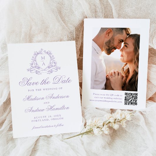 Elegante Lavendel Kam Monogram Foto Bruiloft Save The Date