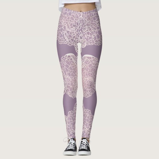 Elegante Lavendel Kant Patroon Leggings AI kunst (Voorkant)