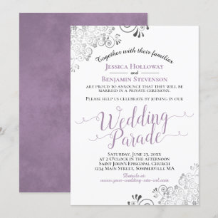 Elegante lavendel & kanten grijze bruiloft parade kaart