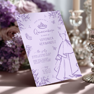 Elegante Lavendel Krabbel Quinceanera Uitnodiging