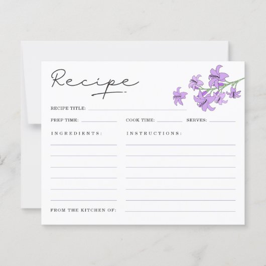 Elegante Lavendel Lelie Bruiloftsreceptenkaarten (Voorkant)