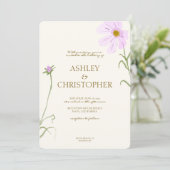 Elegante Lavendel Lente Wildflower Foto Bruiloft Kaart (Staand voorkant)