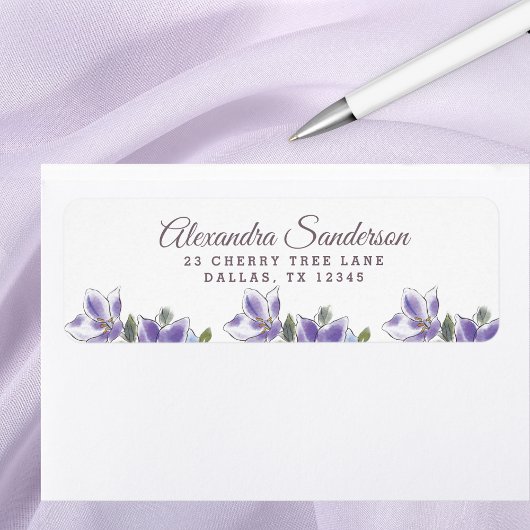 Elegante Lavendel Lila Bloemen Retouradres Etiket