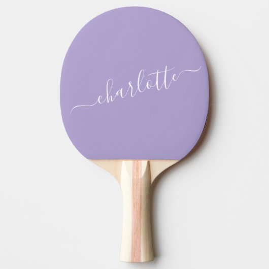 Elegante Lavendel Lilac Script Naam Persoonlijk Tafeltennisbatje (Voorkant)
