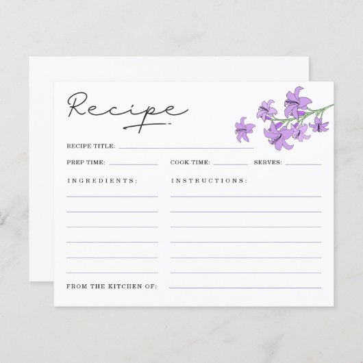 Elegante Lavendel Lily Vrijgezellenfeest Recept Ka (Voorkant / Achterkant)