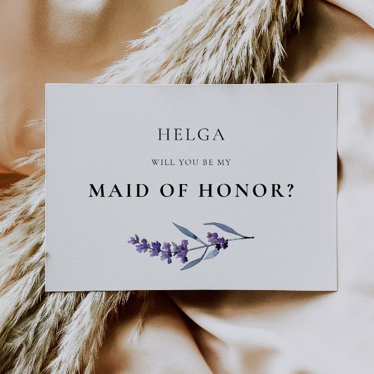 Elegante Lavendel Maid of Honor Proposal Kaart