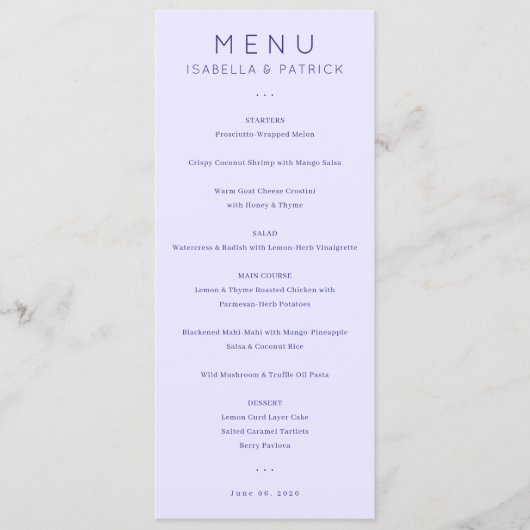 Elegante Lavendel Menutemplate Menu (Voorkant)