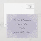 Elegante lavendel met witte kronkels bruiloft aankondigingskaart (Voorkant / Achterkant)