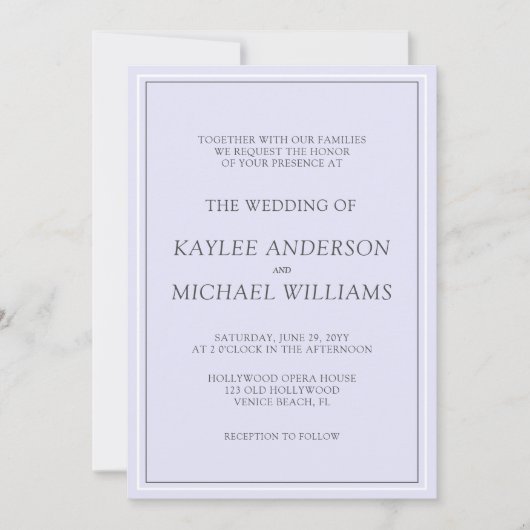 Elegante Lavendel Minimalistische Bruiloft Kaart (Voorkant)