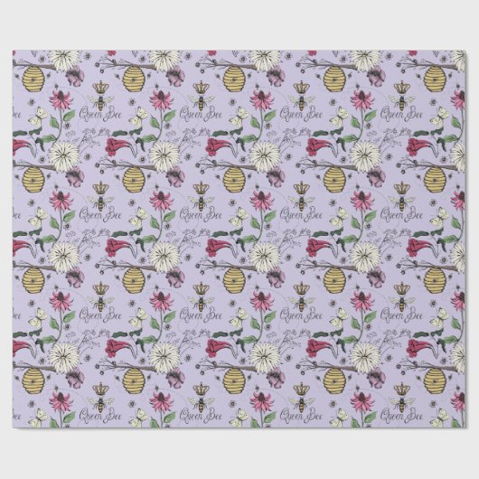 Elegante Lavendel Moederdag Queen Bee and Flowers Cadeaupapier (Vlak)
