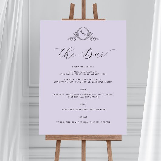 Elegante Lavendel Monogram Bar Trouwteken Poster