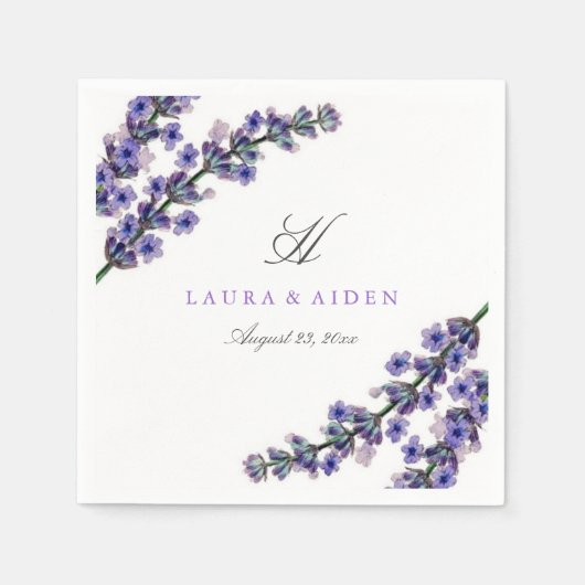 Elegante Lavendel Monogram Bruiloft Servet (Voorkant)