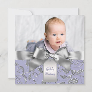 Elegante lavendel paars en grijze doop kaart