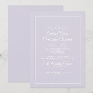 Elegante Lavendel Paars Witte Bruiloft Kaart