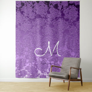 Elegante lavendel paars witte monogram achtergrond wandkleed