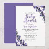 Elegante Lavendel Paarse Baby shower Uitnodiging (Voorkant / Achterkant)