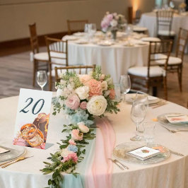 Elegante lavendel paarse bloem bruidstaart tafelnu reclamebord met voetstuk