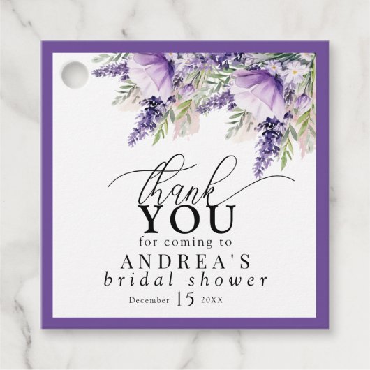Elegante lavendel paarse bloemen bedankt bedankjes labels (Voorkant)