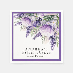 Elegante lavendel paarse bloemen bruiloftsdouche servet