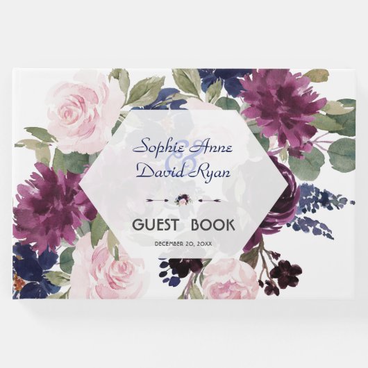 Elegante Lavendel Paarse Bloemen Huwelijk Gastenboek (Voorkant)