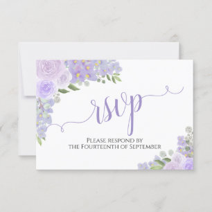 Elegante Lavendel Paarse Bloemen Kalligrafie Bruil RSVP Kaartje