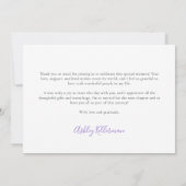 Elegante Lavendel Paarse Bloemige Bruidsdouche Bedankkaart (Achterkant)