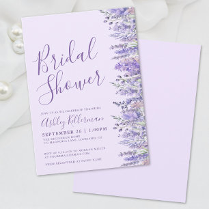 Elegante lavendel paarse bloemrijke bruidsdouche kaart