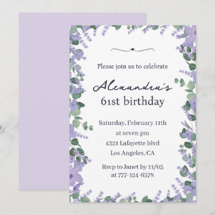 Elegante lavendel paarse bloemrijke lijst 61e verj kaart