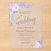 Elegante Lavendel Paarse Boho Rozen Fancy bruiloft Acryl Uitnodigingen (Voorkant)