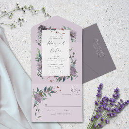 Elegante lavendel paarse botanische tuin all in one uitnodiging