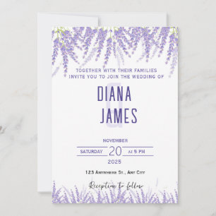Elegante Lavendel Paarse bruiloft Kaart