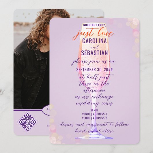 Elegante Lavendel Paarse Bubble Champagne bruiloft Kaart (Voorkant / Achterkant)