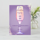 Elegante Lavendel Paarse Bubble Champagne bruiloft Save The Date (Staand voorkant)