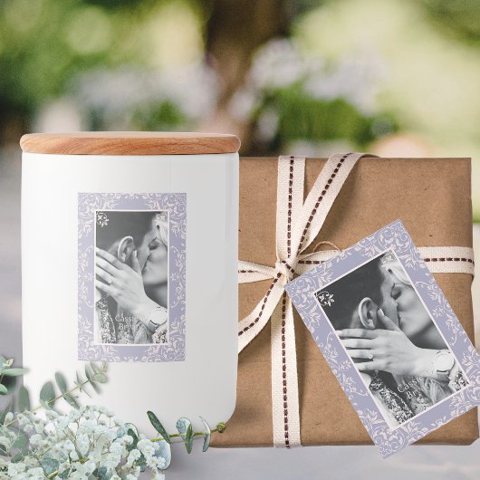 Elegante Lavendel Paarse Chic Border Trouwlabels Voedselcontainer Etiket