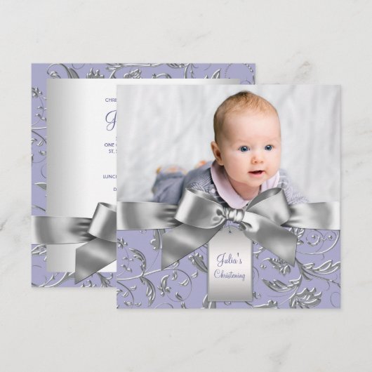 Elegante lavendel Paarse en grijze doop Kaart (Voorkant / Achterkant)