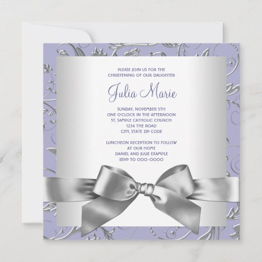 Elegante lavendel Paarse en grijze doop Kaart (Achterkant)