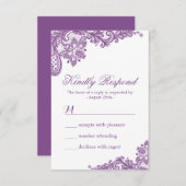 Elegante Lavendel Paarse Kant Patroon RSVP (Voorkant / Achterkant)