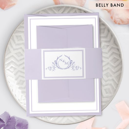 Elegante Lavendel Paarse Monogram Bruiloft Uitnodigingen Wikkel