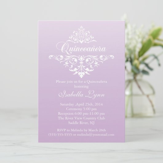 Elegante Lavendel Paarse Ombre Quinceañera Party Kaart (Staand voorkant)