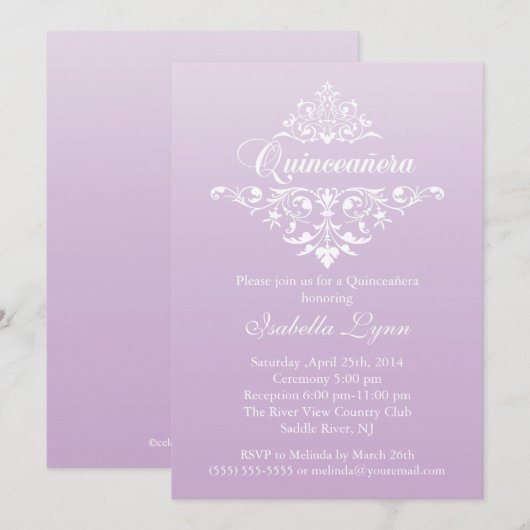 Elegante Lavendel Paarse Ombre Quinceañera Party Kaart (Voorkant / Achterkant)