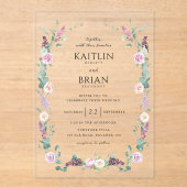 Elegante lavendel Paarse, pastel bloemenbruiloft Acryl Uitnodigingen (Voorkant)