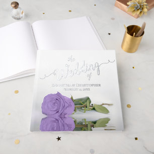 Elegante Lavendel Paarse Roos Grote bruiloft Folie Gastenboek