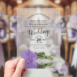 Elegante Lavendel Paarse Roos Kalligrafie bruiloft Acryl Uitnodigingen<br><div class="desc">Deze prachtige acryl bruiloft uitnodigingen zijn voorzien van een ontwerp dat is elegant, stijlvol, romantisch, stijlvol en glamour met een enkele lange-stammed lavendel of licht paarse gekleurde roos liggen op zijn kant gespiegeld in een zwembad van water. De tekst is geschreven in fancy script kalligrafie met delicate krullen en wrijvingen...</div>