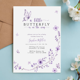 Elegante lavendel paarse vlinder baby shower kaart