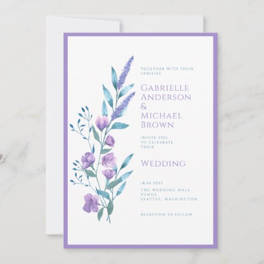 Elegante Lavendel Paarse Waterverf bruiloft Kaart (Voorkant)