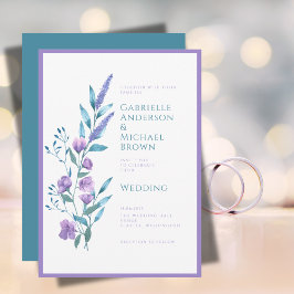Elegante lavendel paarse waterverf trouwkaart kaart