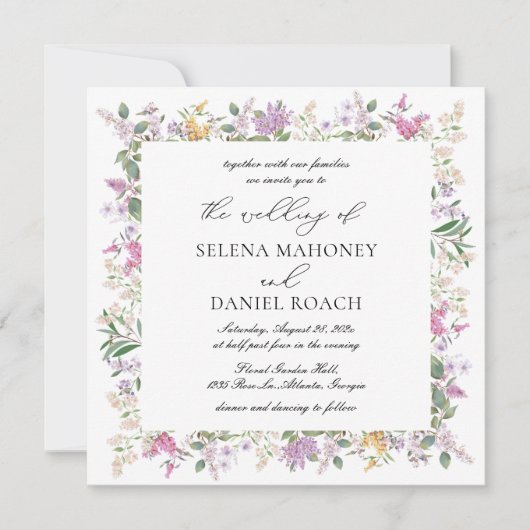 Elegante Lavendel Paarse Wildflower Bruiloft Kaart (Voorkant)